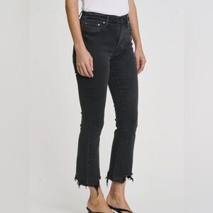 Pistola Denim Black High Rise Cropped Mini Boot Jean with Frayed Hem | Size 27
